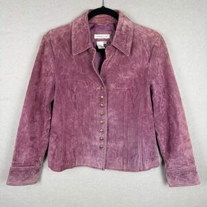 Coldwater Creek Women Petite M Pink Suede Leather Western Snap Blazer *flaw